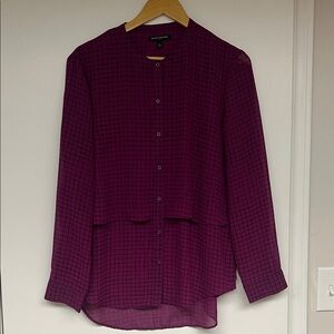 Banana Republic Women's Deep Plum Grid Button-Down Blouse